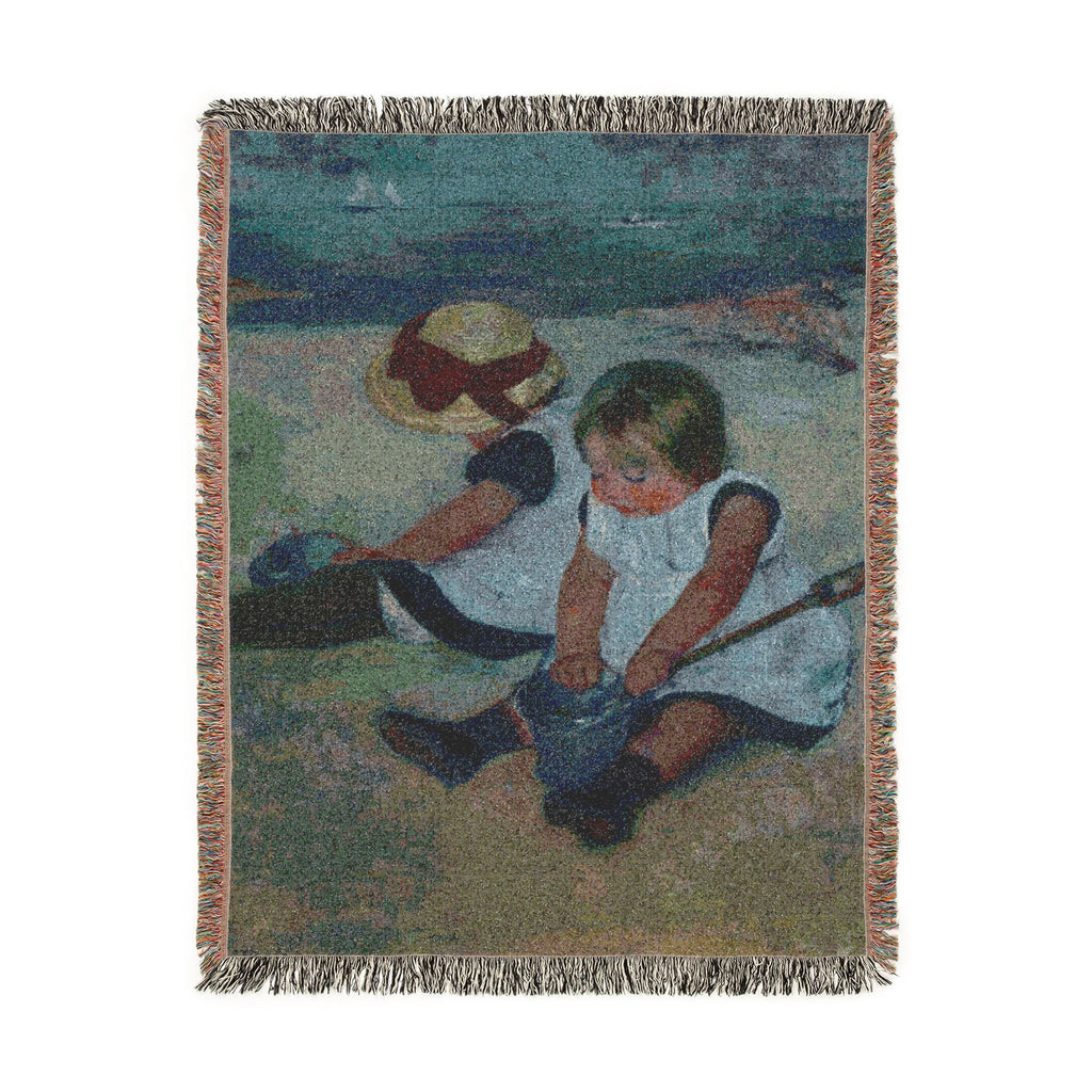 Children Playing on the Beach Woven Blanket, Mary Cassatt, Impressionist Art Throw