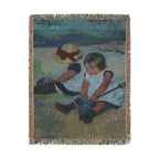 Children Playing on the Beach Woven Blanket, Mary Cassatt, Impressionist Art Throw