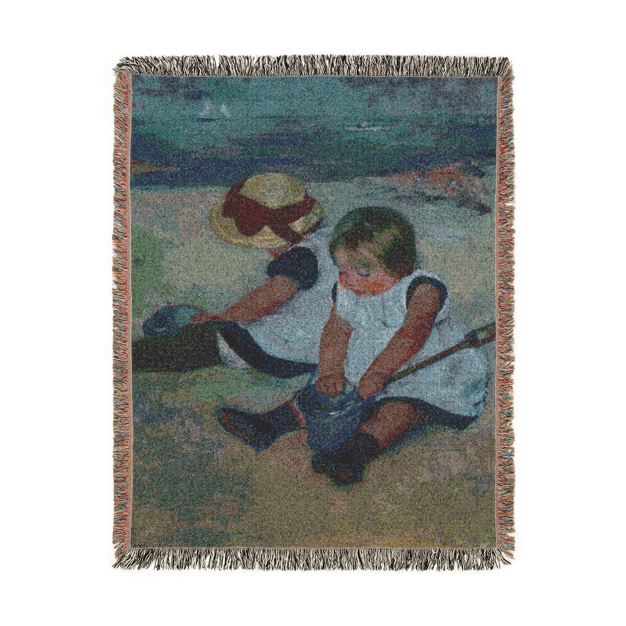 Children Playing on the Beach Woven Blanket, Mary Cassatt, Impressionist Art Throw