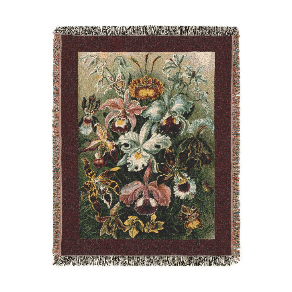 Orchidae Orchids Woven Blanket, Ernst Haeckel, Vintage Botanical Art
