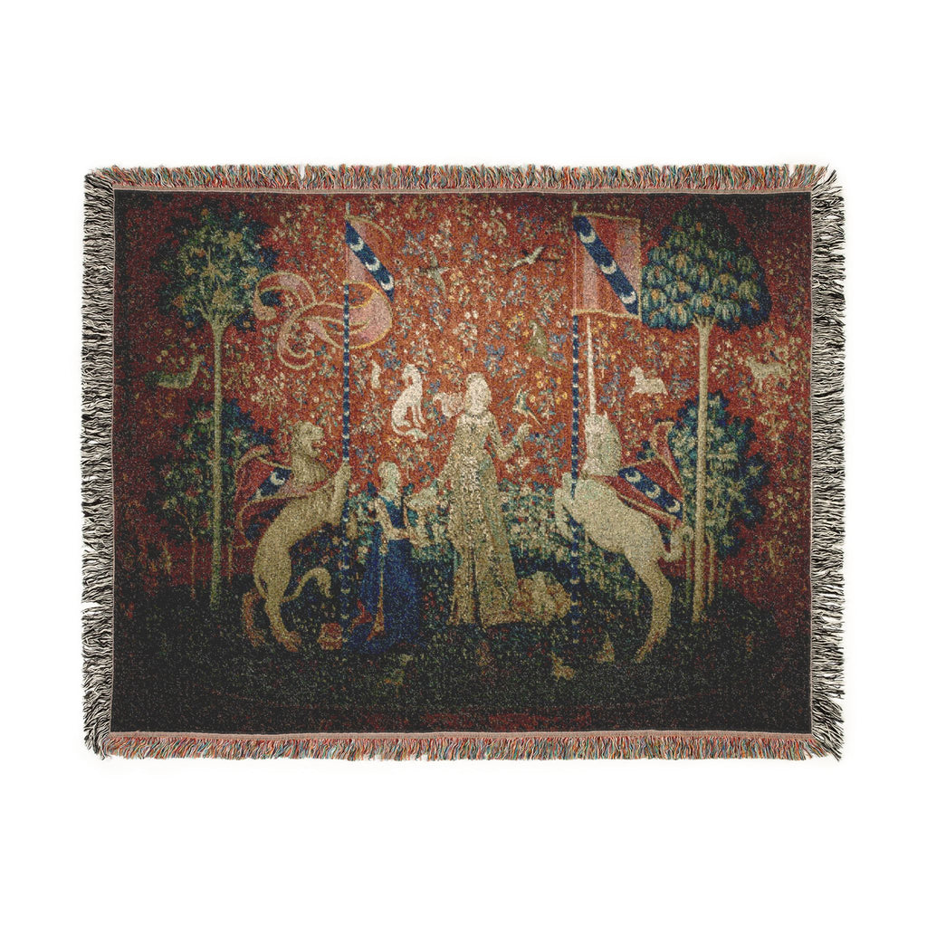 The Lady and the Unicorn Taste Woven Blanket, Medieval Tapestry Art Throw