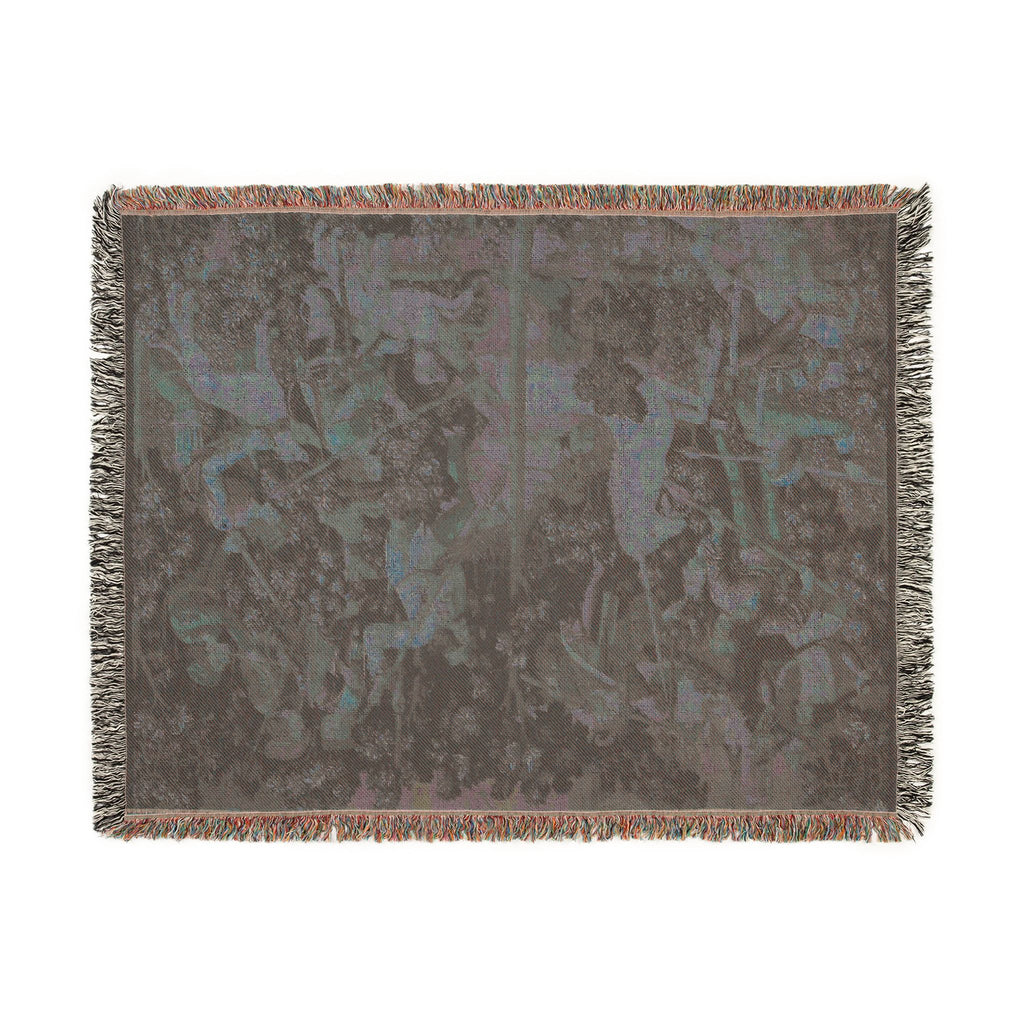 The Unicorn Crosses a Stream Woven Blanket, Medieval Unicorn Tapestry Art Throw