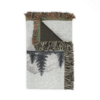Mountain Lake Reflection Woven Blanket | Scenic Pine Trees, Neutral Tones