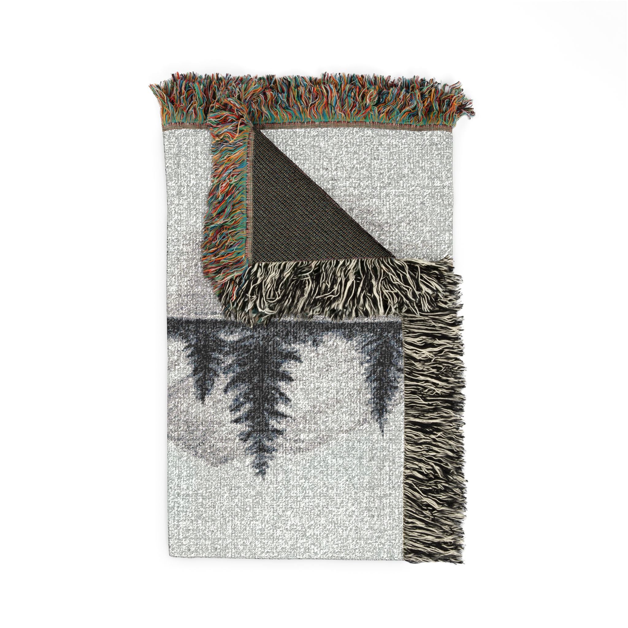 Mountain Lake Reflection Woven Blanket | Scenic Pine Trees, Neutral Tones