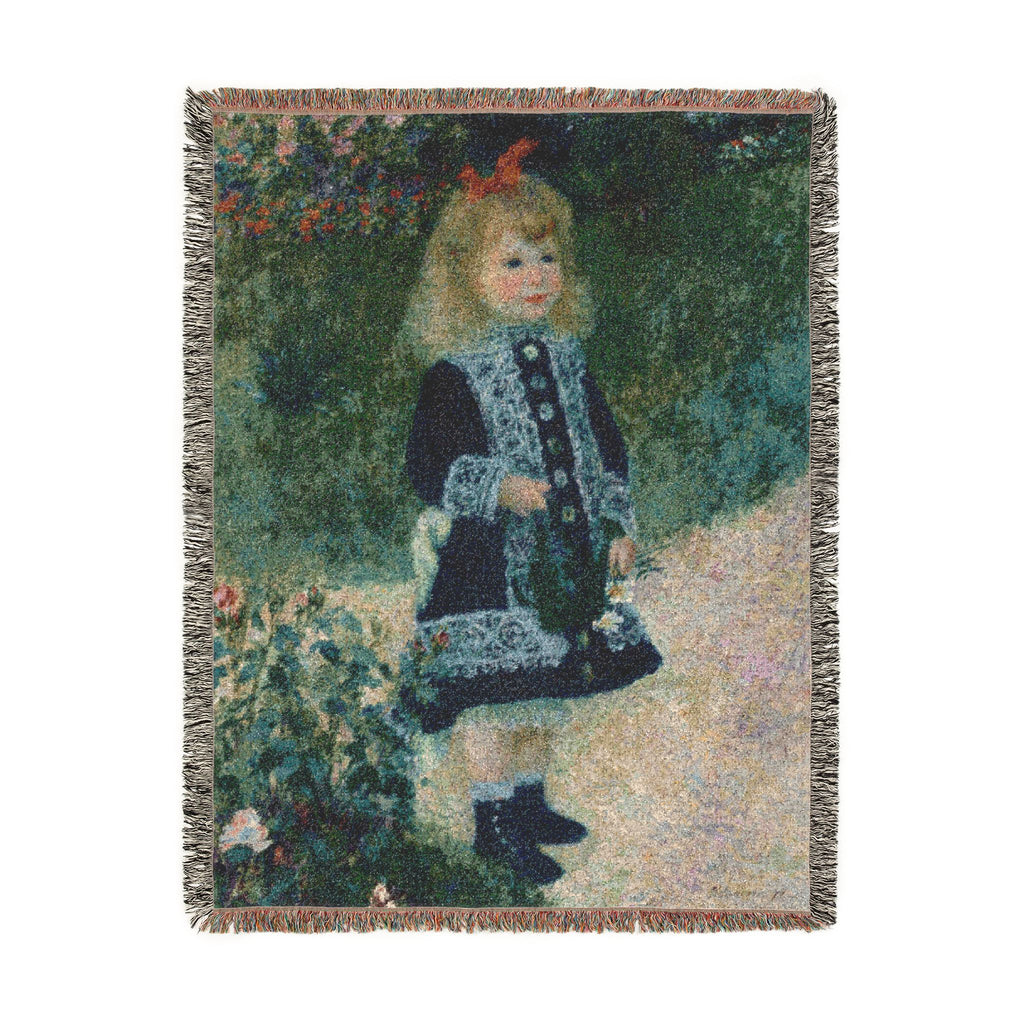 A Girl with a Watering Can Woven Blanket, Pierre-Auguste Renoir, Impressionist Art Throw