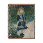 A Girl with a Watering Can Woven Blanket, Pierre-Auguste Renoir, Impressionist Art Throw