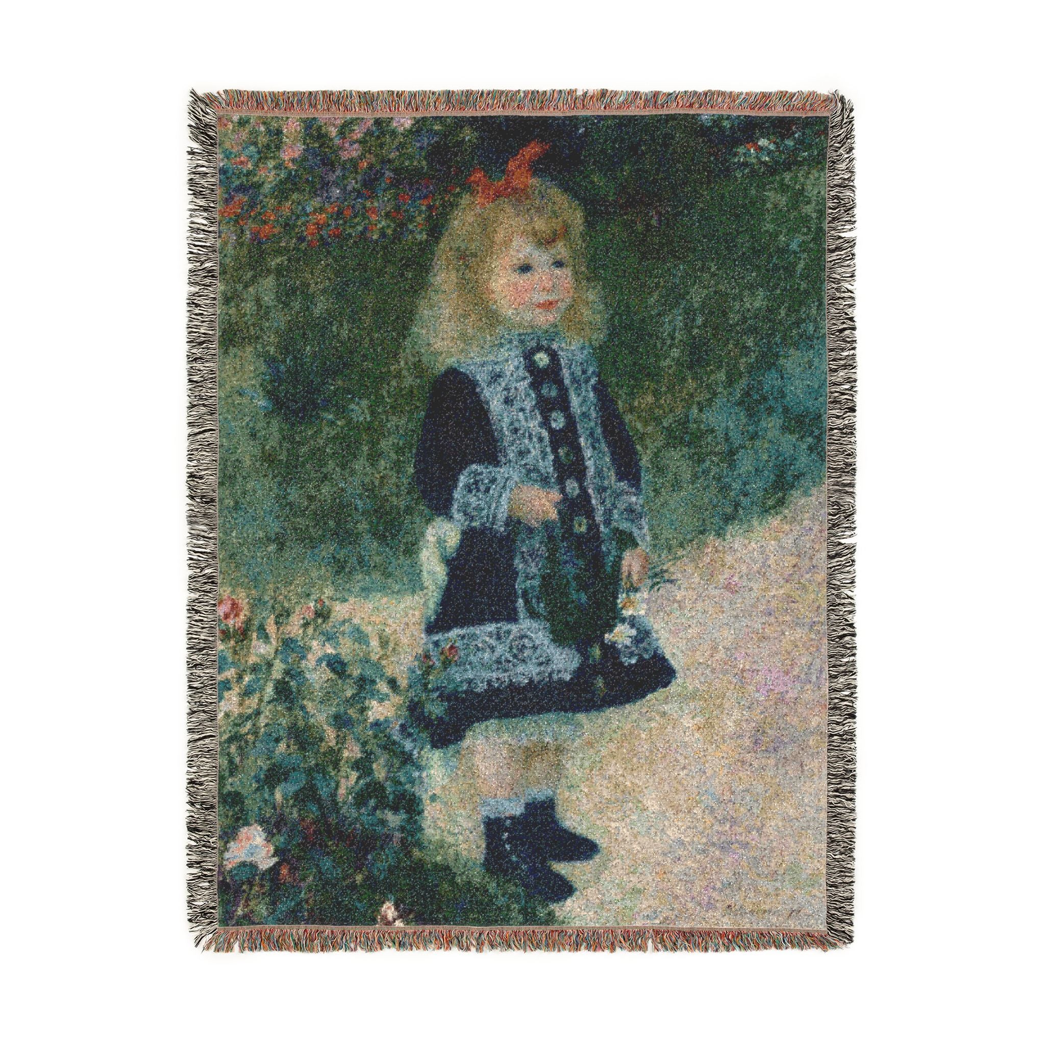 A Girl with a Watering Can Woven Blanket, Pierre-Auguste Renoir, Impressionist Art Throw