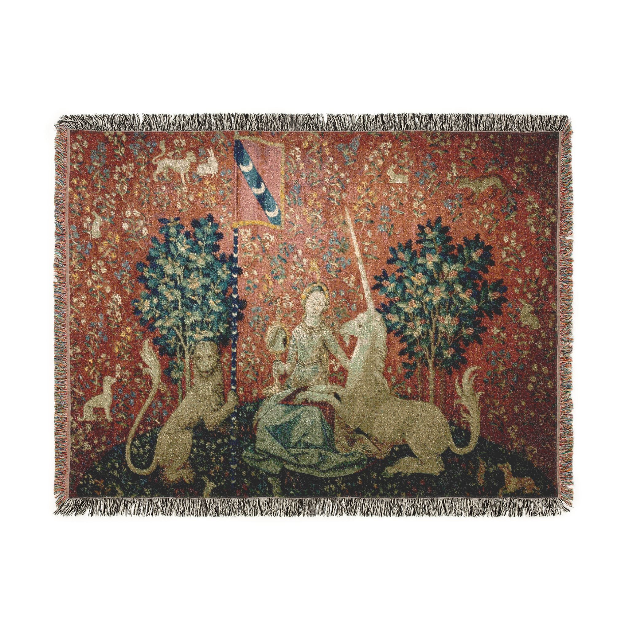 The Lady and the Unicorn Sight Woven Blanket, Medieval Tapestry Art Throw