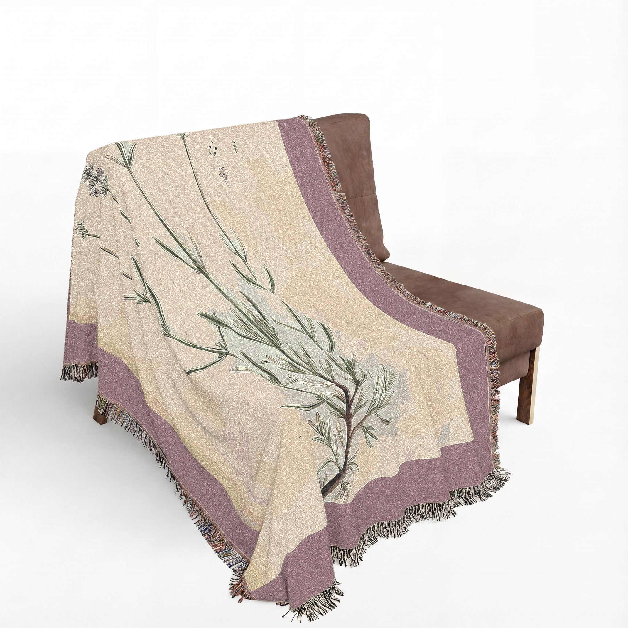 A Curious Herbal Lavender Woven Blanket, Elizabeth Blackwell, Vintage Botanical Art Throw