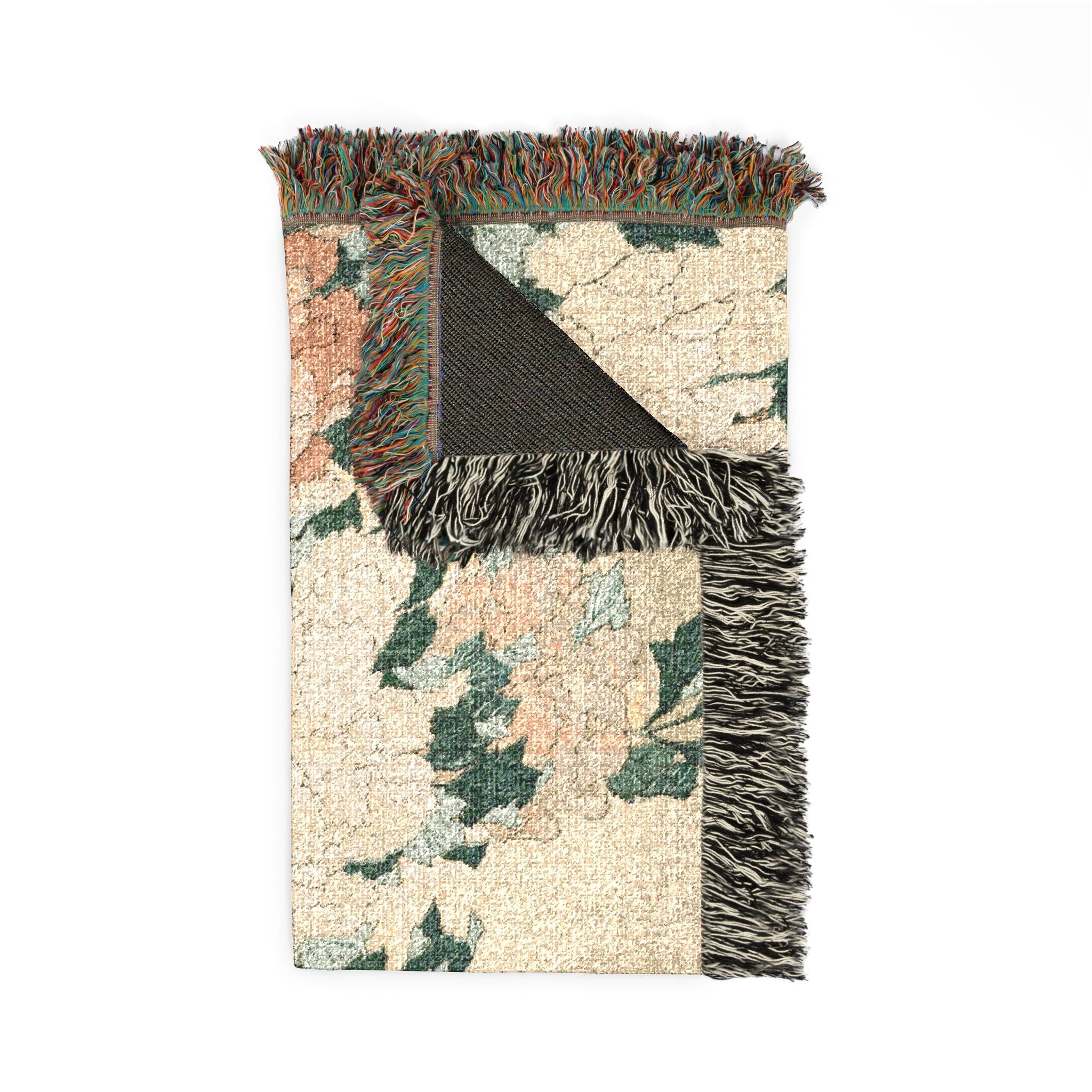 Peonies and Butterfly Woven Blanket, Katsushika Hokusai, Japanese Botanical Art Throw