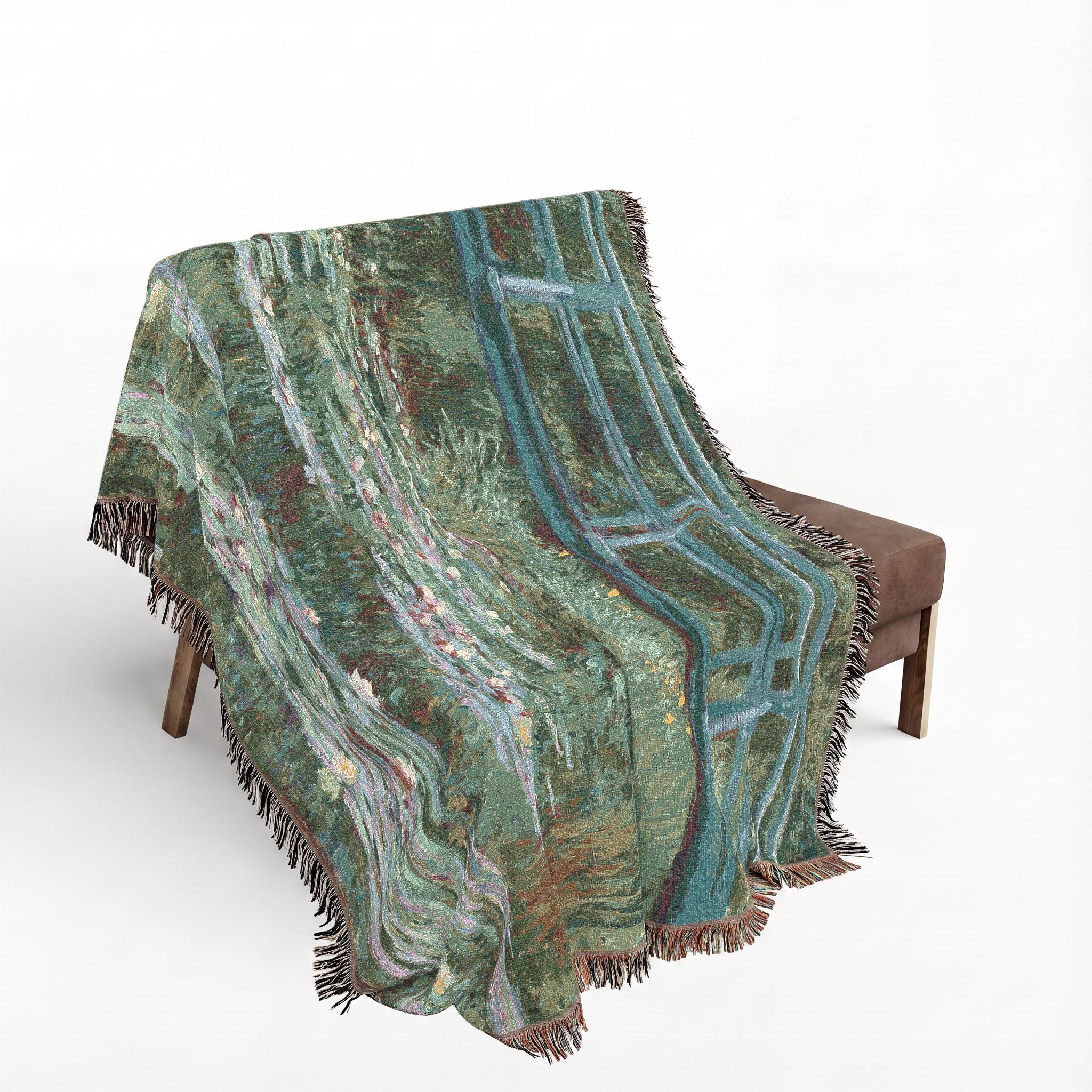 Japanese Footbridge Woven Blanket, Claude Monet, Impressionist Garden Art Throw
