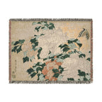 Peonies and Butterfly Woven Blanket, Katsushika Hokusai, Japanese Botanical Art Throw