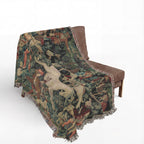 The Unicorn Defends Himself Woven Blanket, Medieval Unicorn Tapestry Art Throw