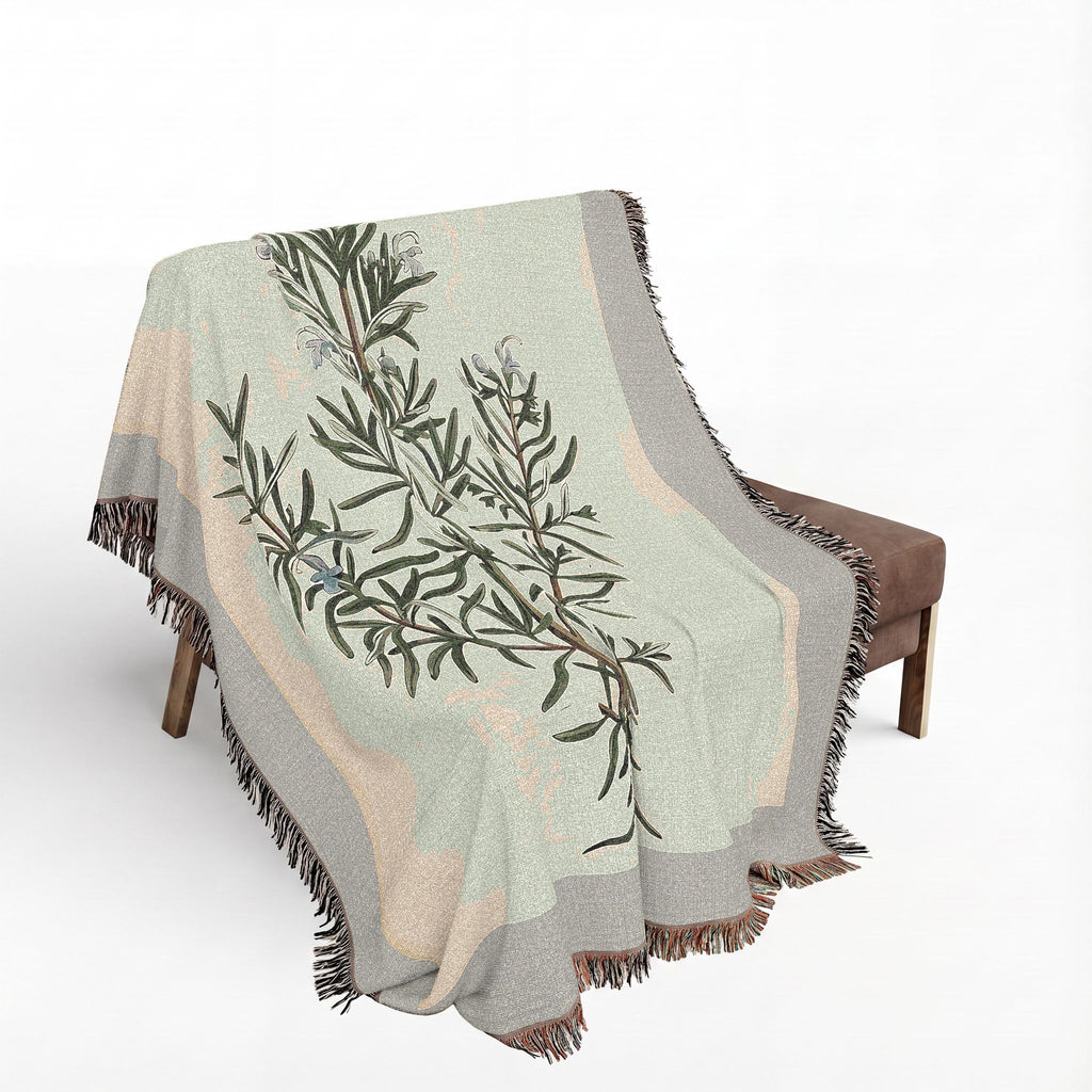 A Curious Herbal Rosemary Woven Blanket, Elizabeth Blackwell, Vintage Botanical Art Throw