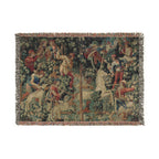 The Unicorn Crosses a Stream Woven Blanket, Medieval Unicorn Tapestry Art Throw