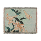 Lilies Woven Blanket, Katsushika Hokusai, Japanese Botanical Art Throw