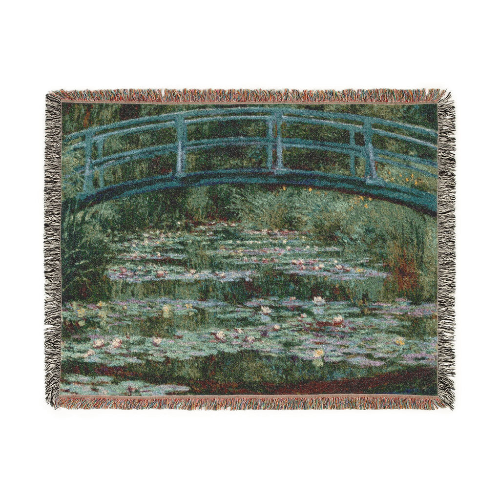 Japanese Footbridge Woven Blanket, Claude Monet, Impressionist Garden Art Throw