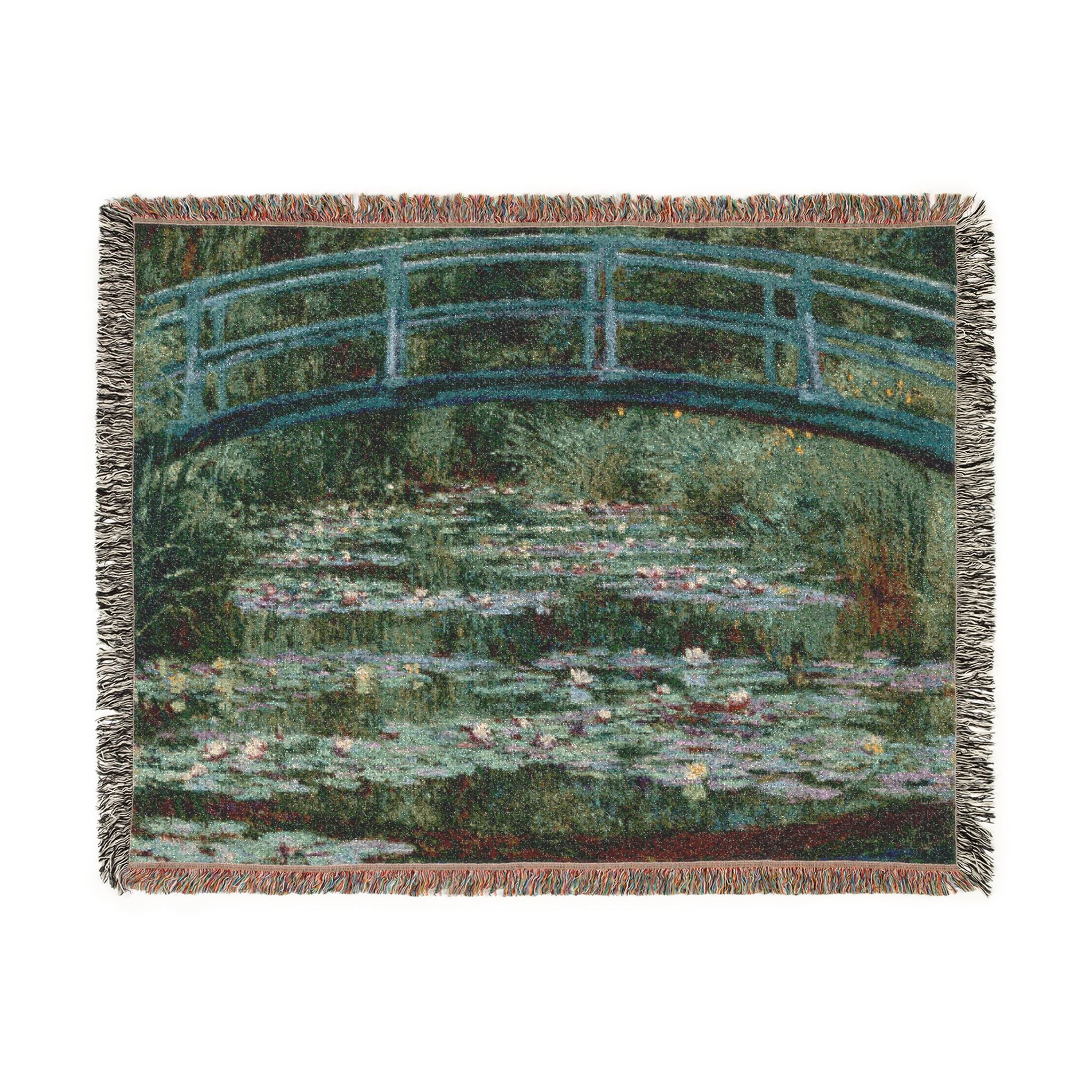 Japanese Footbridge Woven Blanket, Claude Monet, Impressionist Garden Art Throw