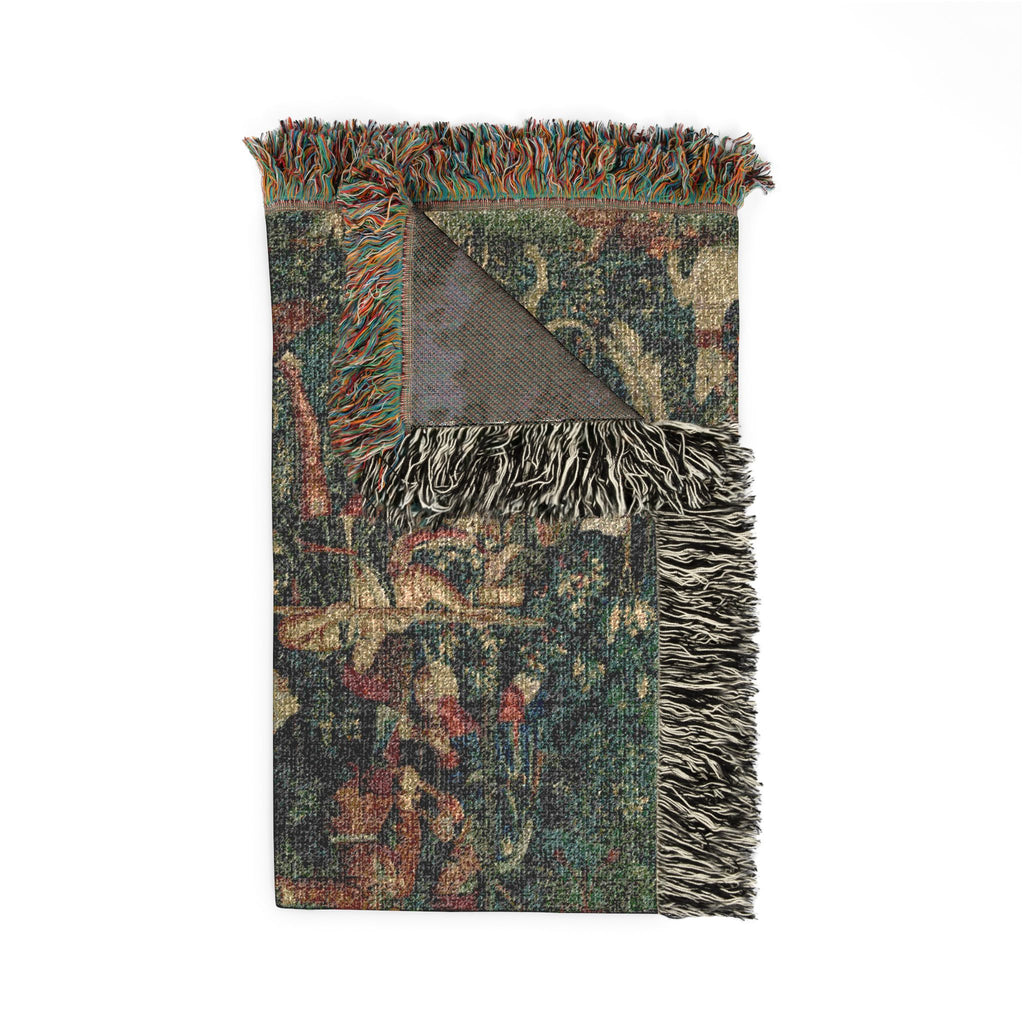 The Unicorn Defends Himself Woven Blanket, Medieval Unicorn Tapestry Art Throw