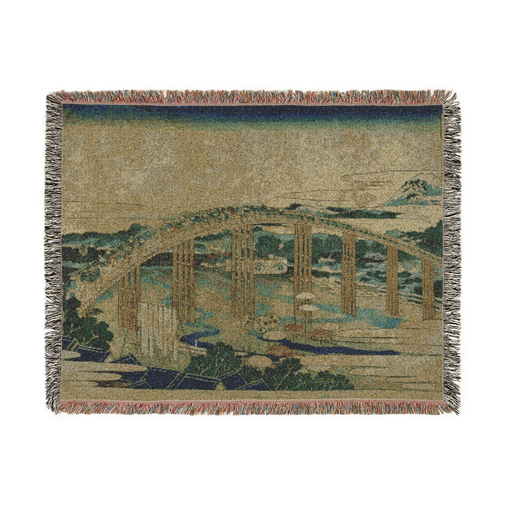 Yahagi Bridge at Okazaki Woven Blanket, Katsushika Hokusai, Muted Japanese Woodblock Art