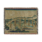 Yahagi Bridge at Okazaki Woven Blanket, Katsushika Hokusai, Muted Japanese Woodblock Art