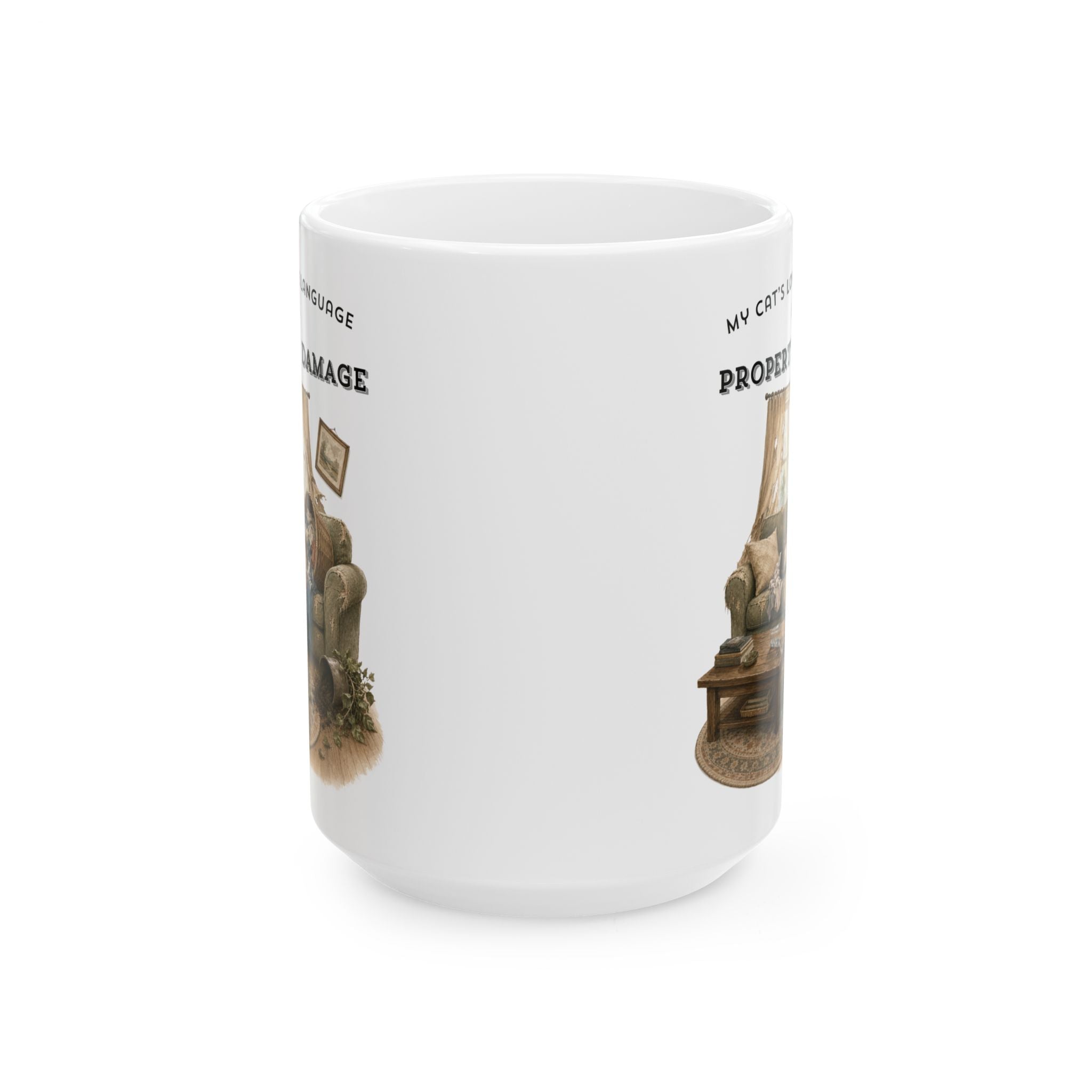 My Cat's Love Language is Property Damage Mug, Funny Cat Humor, White Ceramic