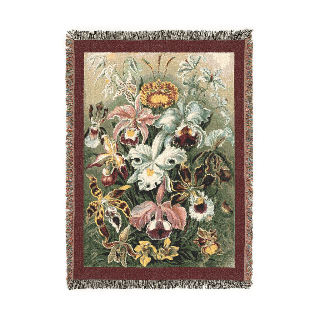 Orchidae Orchids Woven Blanket, Ernst Haeckel, Vintage Botanical Art