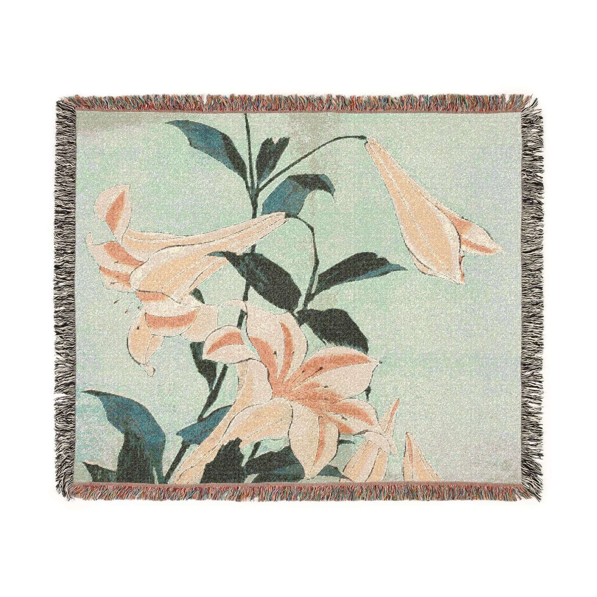 Lilies Woven Blanket, Katsushika Hokusai, Japanese Botanical Art Throw