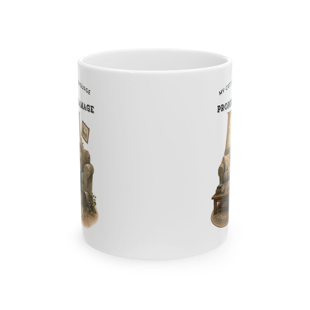 My Cat's Love Language is Property Damage Mug, Funny Cat Humor, White Ceramic