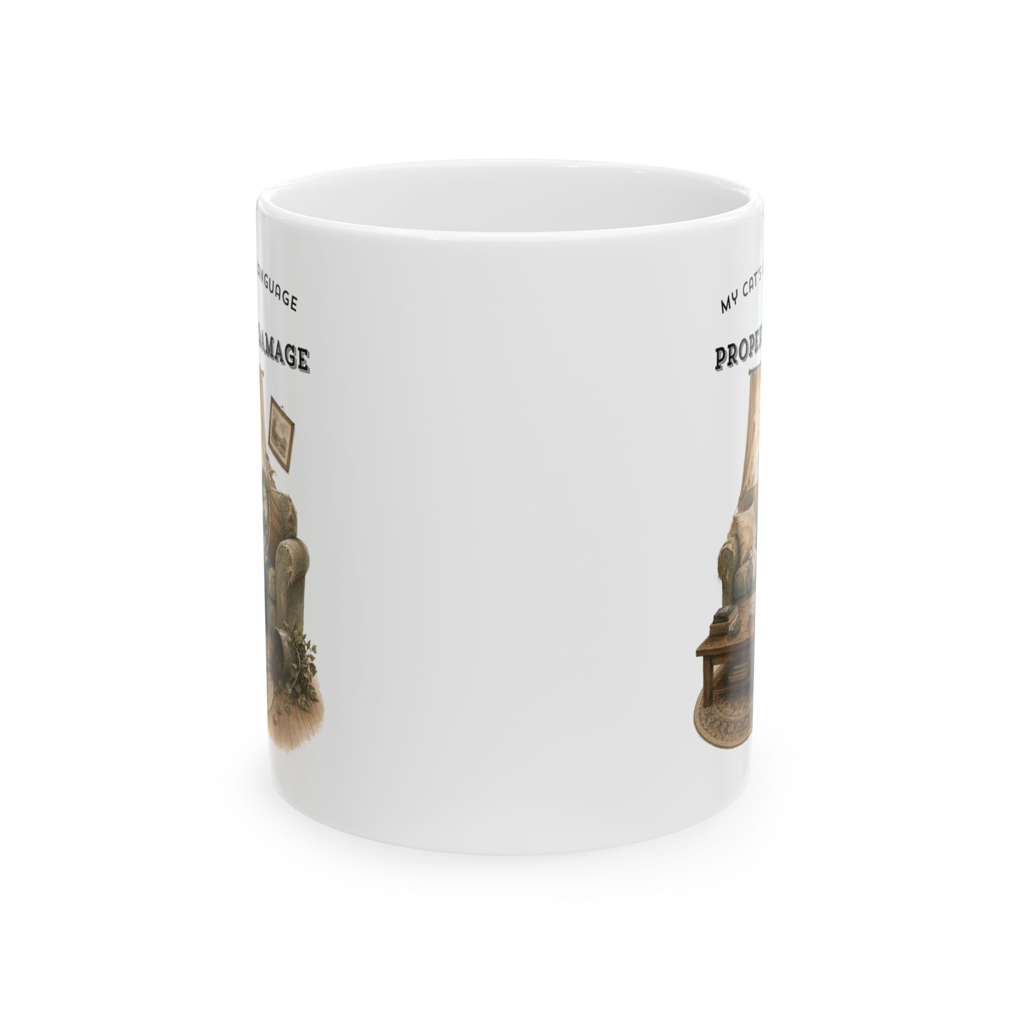 My Cat's Love Language is Property Damage Mug, Funny Cat Humor, White Ceramic
