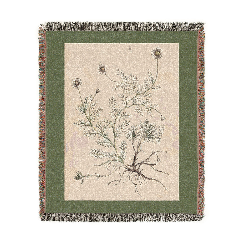A Curious Herbal Camomile Woven Blanket, Elizabeth Blackwell, Vintage Botanical Art