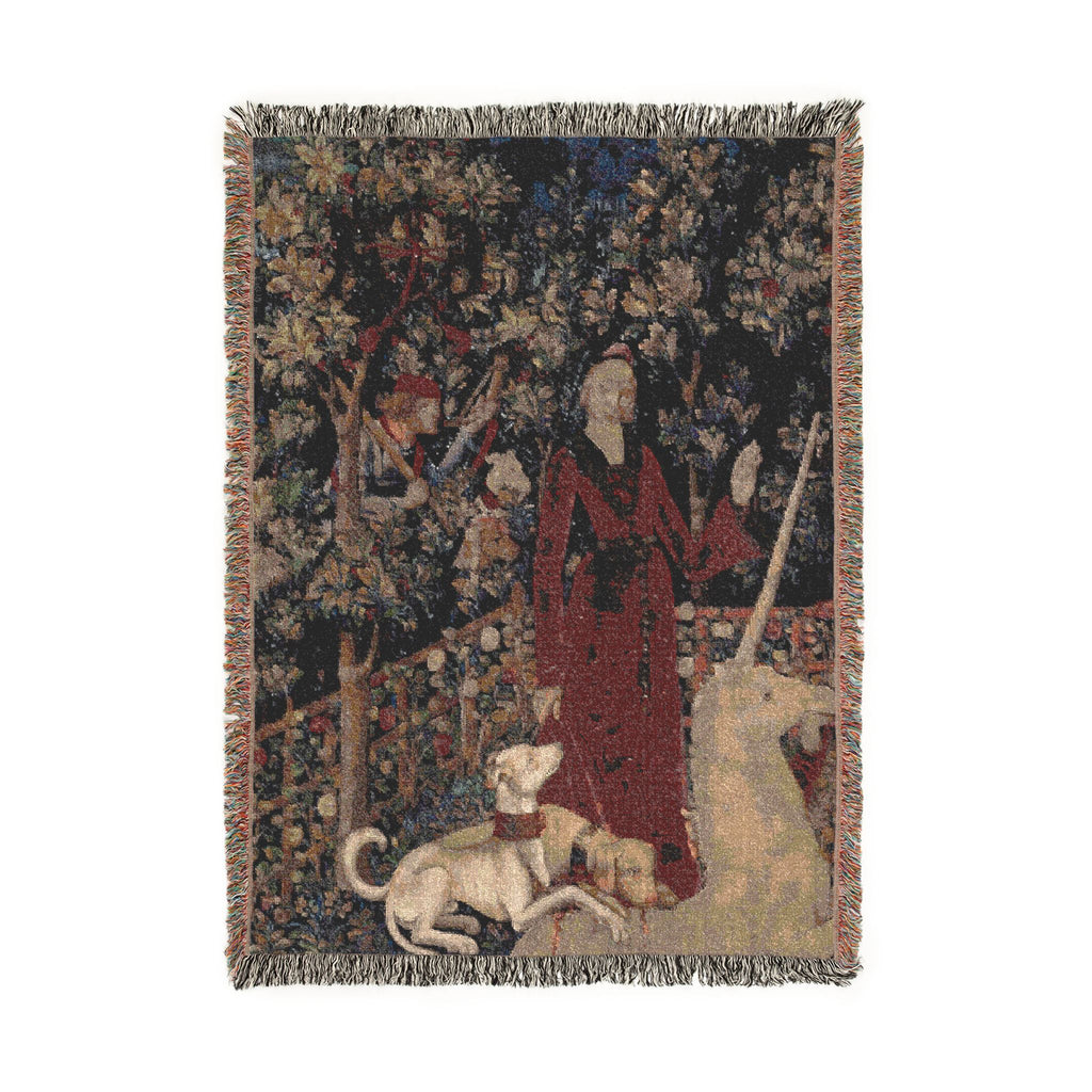 The Mystic Capture of the Unicorn Woven Blanket, Medieval Unicorn Tapestry Art Throw