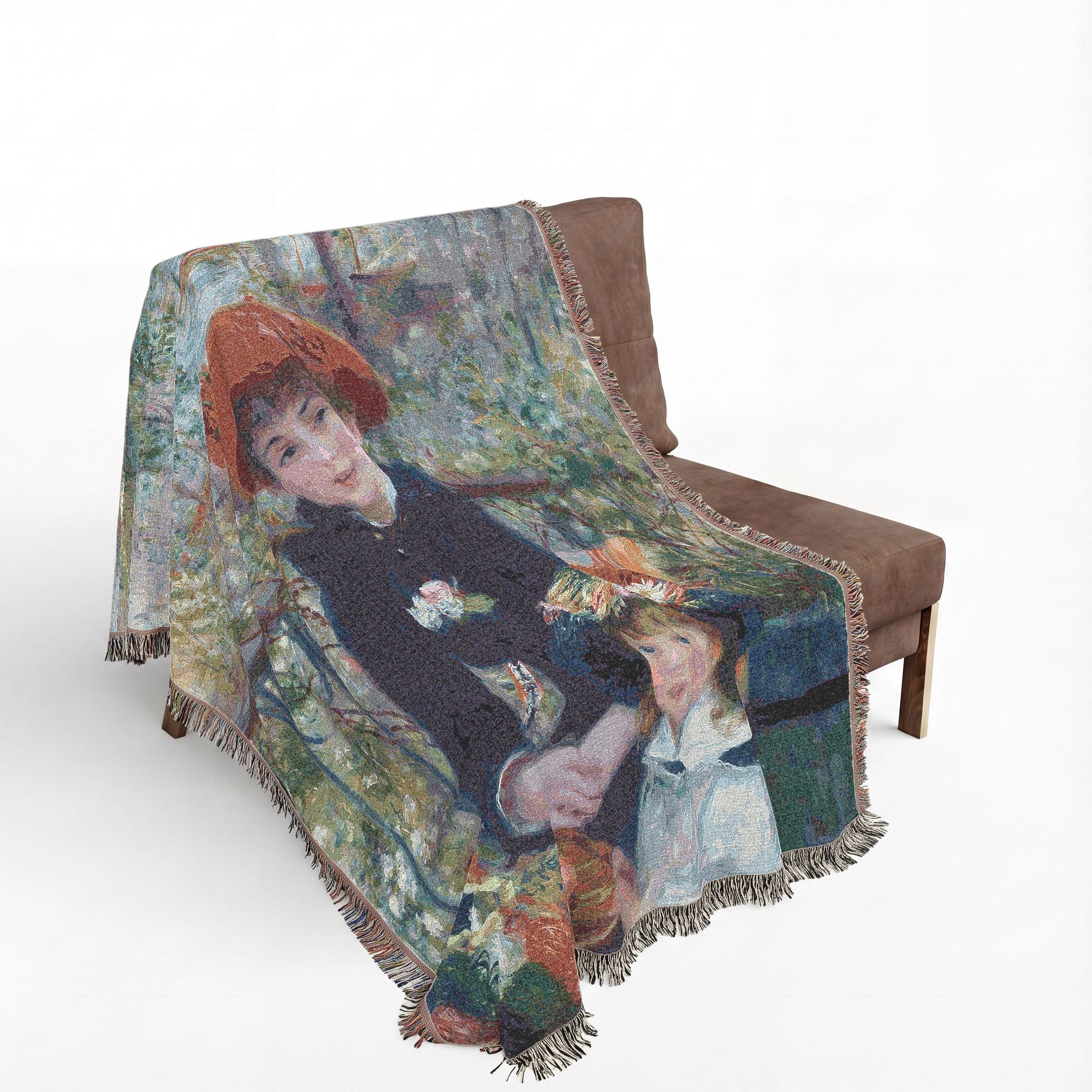 Two Sisters (On the Terrace) Woven Blanket, Pierre-Auguste Renoir, Impressionist Art Throw