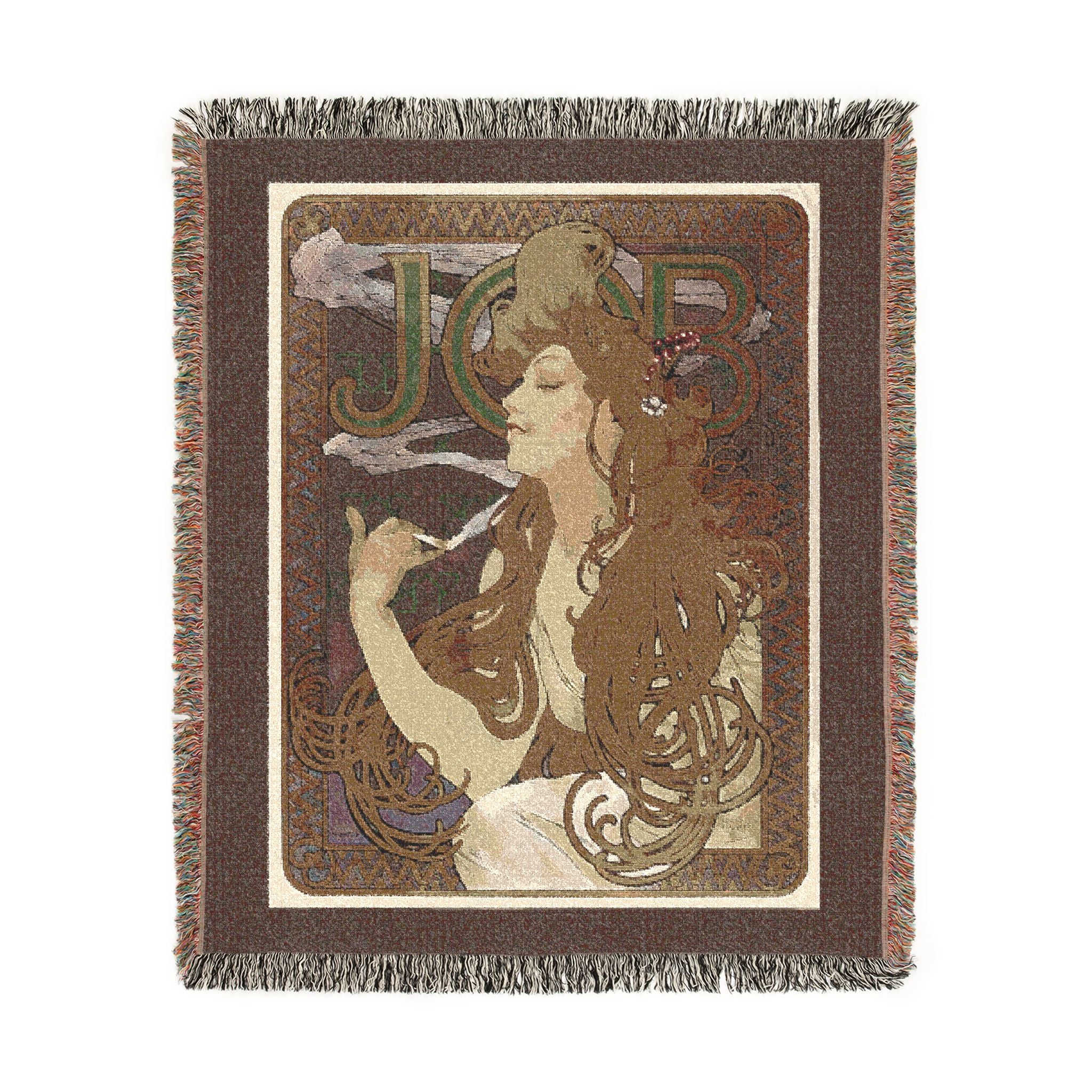 JOB Cigarette Papers Woven Blanket, Alphonse Mucha, 1897 Art Nouveau Poster