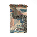Yahagi Bridge at Okazaki Woven Blanket, Katsushika Hokusai, Blue Toned Japanese Woodblock Art