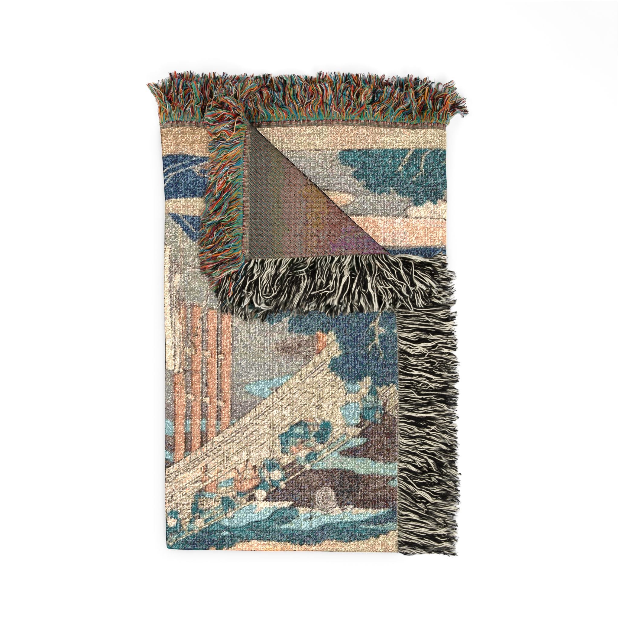 Yahagi Bridge at Okazaki Woven Blanket, Katsushika Hokusai, Blue Toned Japanese Woodblock Art