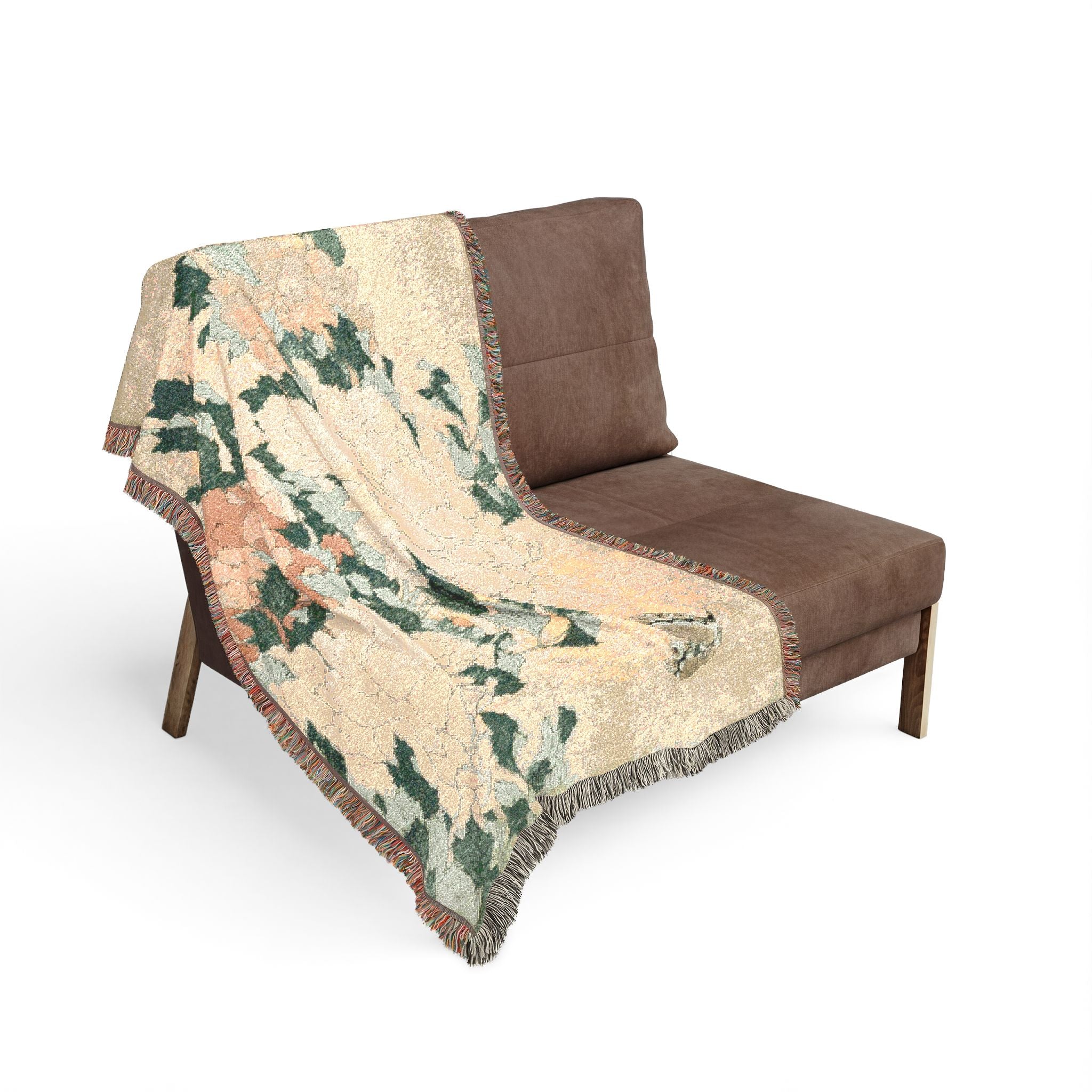 Peonies and Butterfly Woven Blanket, Katsushika Hokusai, Japanese Botanical Art Throw