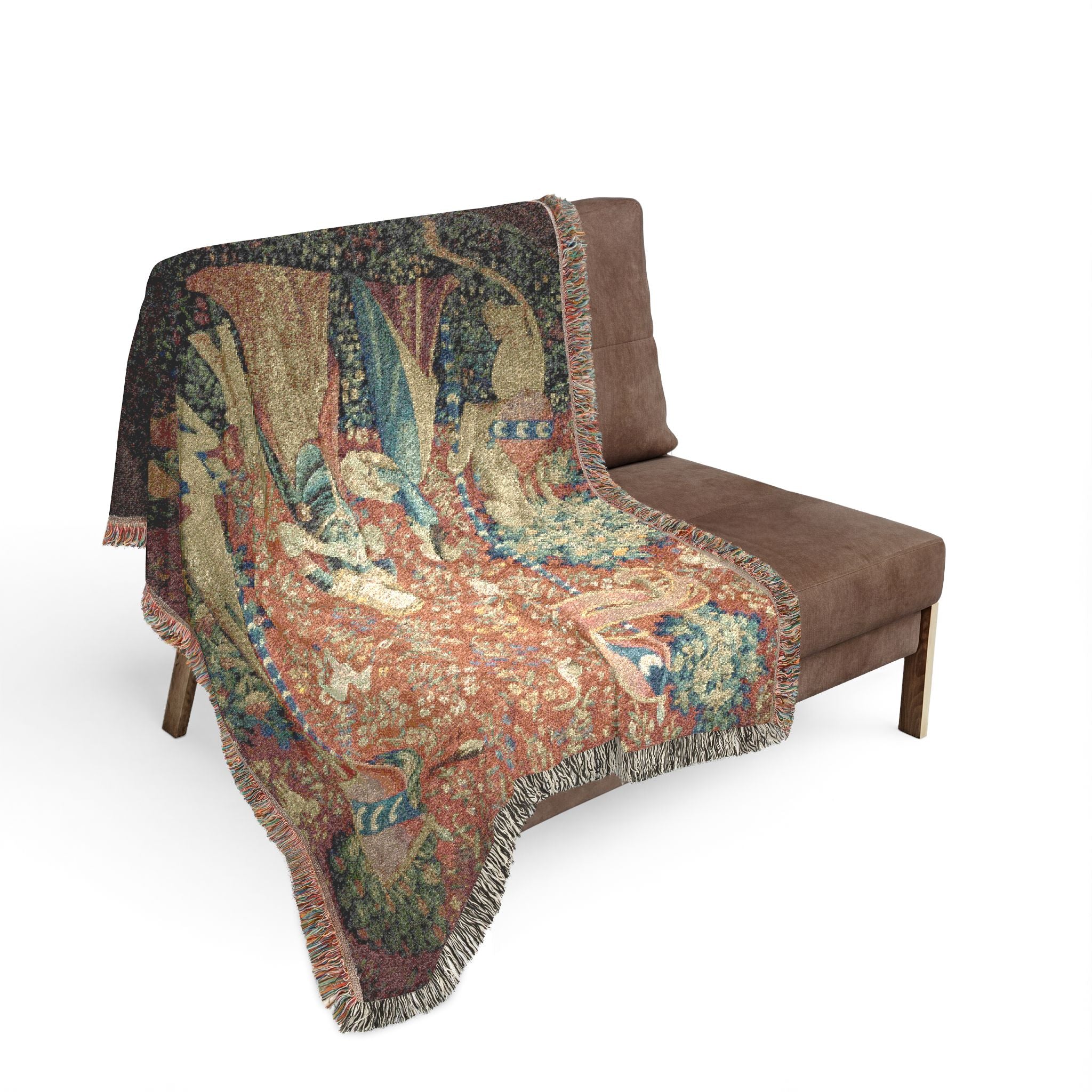 The Lady and the Unicorn Smell Woven Blanket, Medieval Tapestry Art Throw