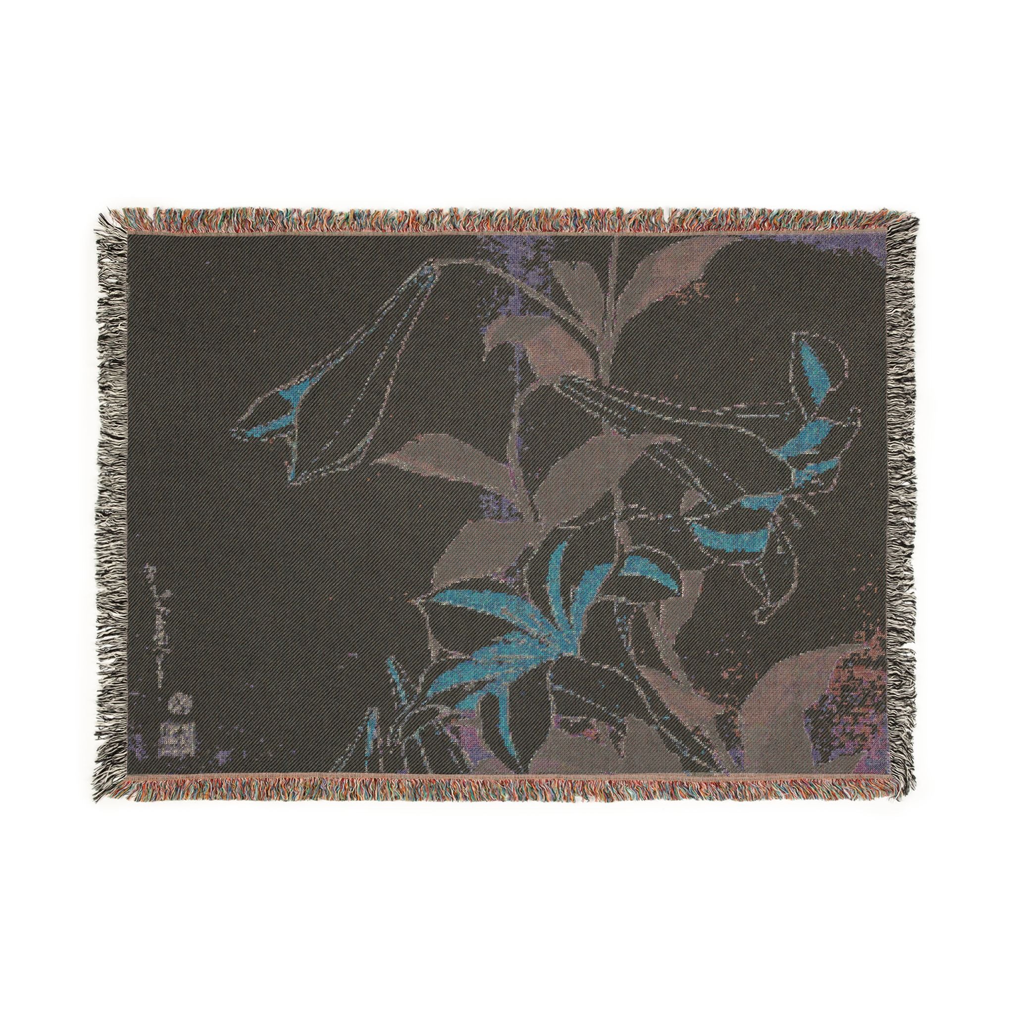 Lilies Woven Blanket, Katsushika Hokusai, Japanese Botanical Art Throw