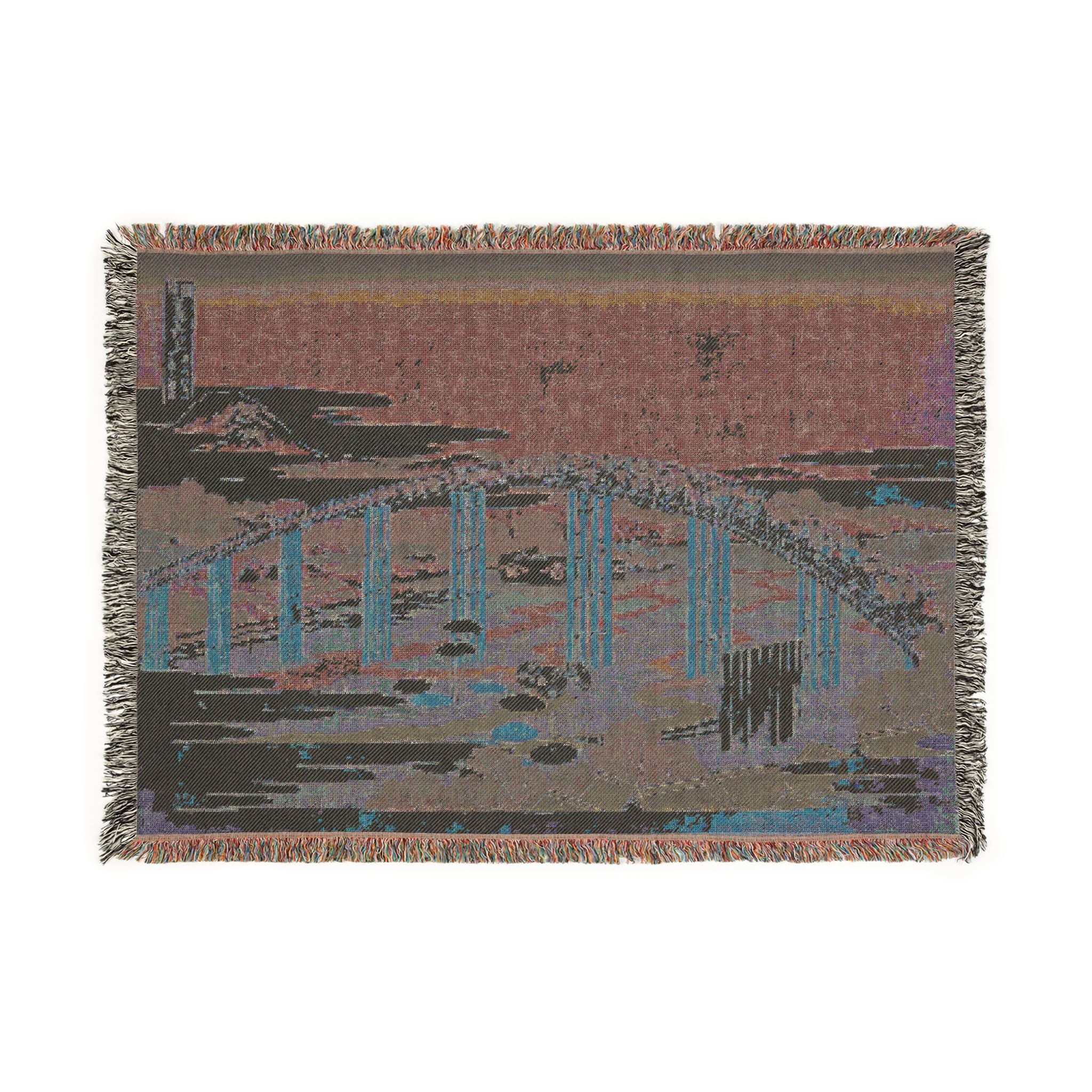 Yahagi Bridge at Okazaki Woven Blanket, Katsushika Hokusai, Blue Toned Japanese Woodblock Art