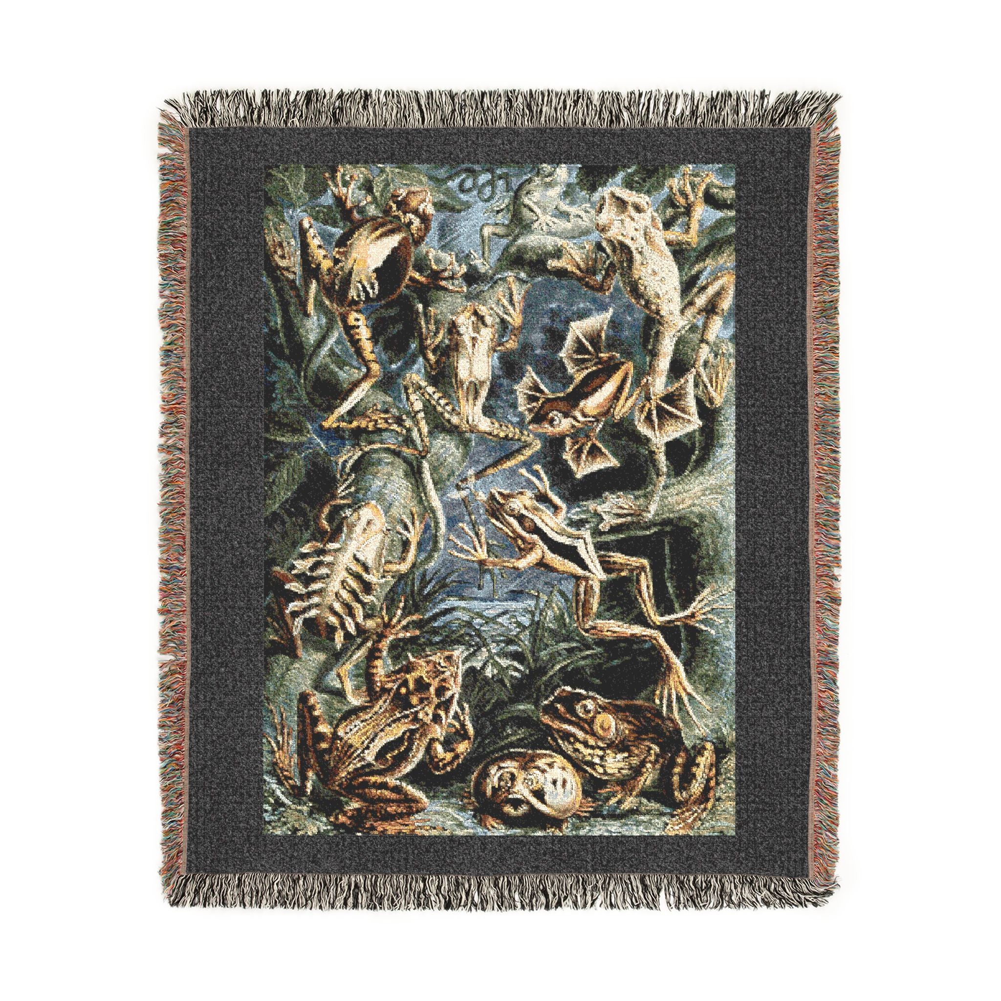 Batrachia Frogs Woven Blanket, Ernst Haeckel, Vintage Amphibian Art