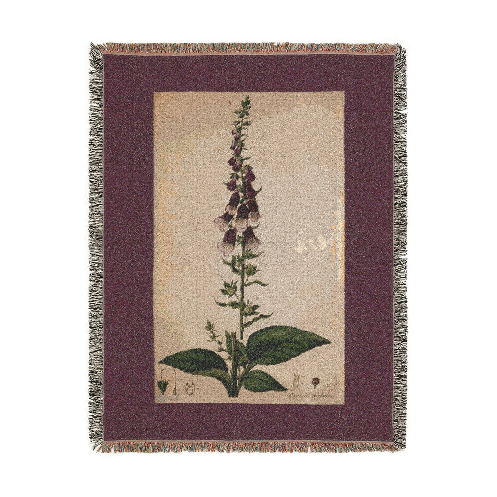 Digitalis Purpurea Foxglove Woven Blanket, Flora Londinensis, Vintage Botanical Art