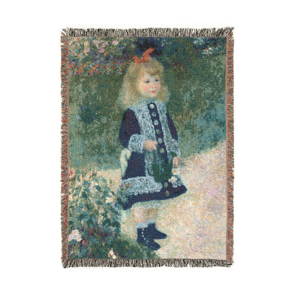 A Girl with a Watering Can Woven Blanket, Pierre-Auguste Renoir, Impressionist Art Throw