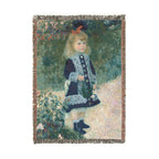 A Girl with a Watering Can Woven Blanket, Pierre-Auguste Renoir, Impressionist Art Throw