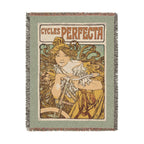 Cycles Perfecta Woven Blanket, Alphonse Mucha, Art Nouveau Bicycle Poster