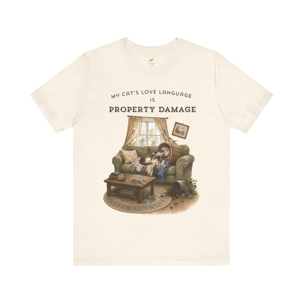 My Cat's Love Language Is Property Damage Graphic Tee, Funny Cat T-Shirt