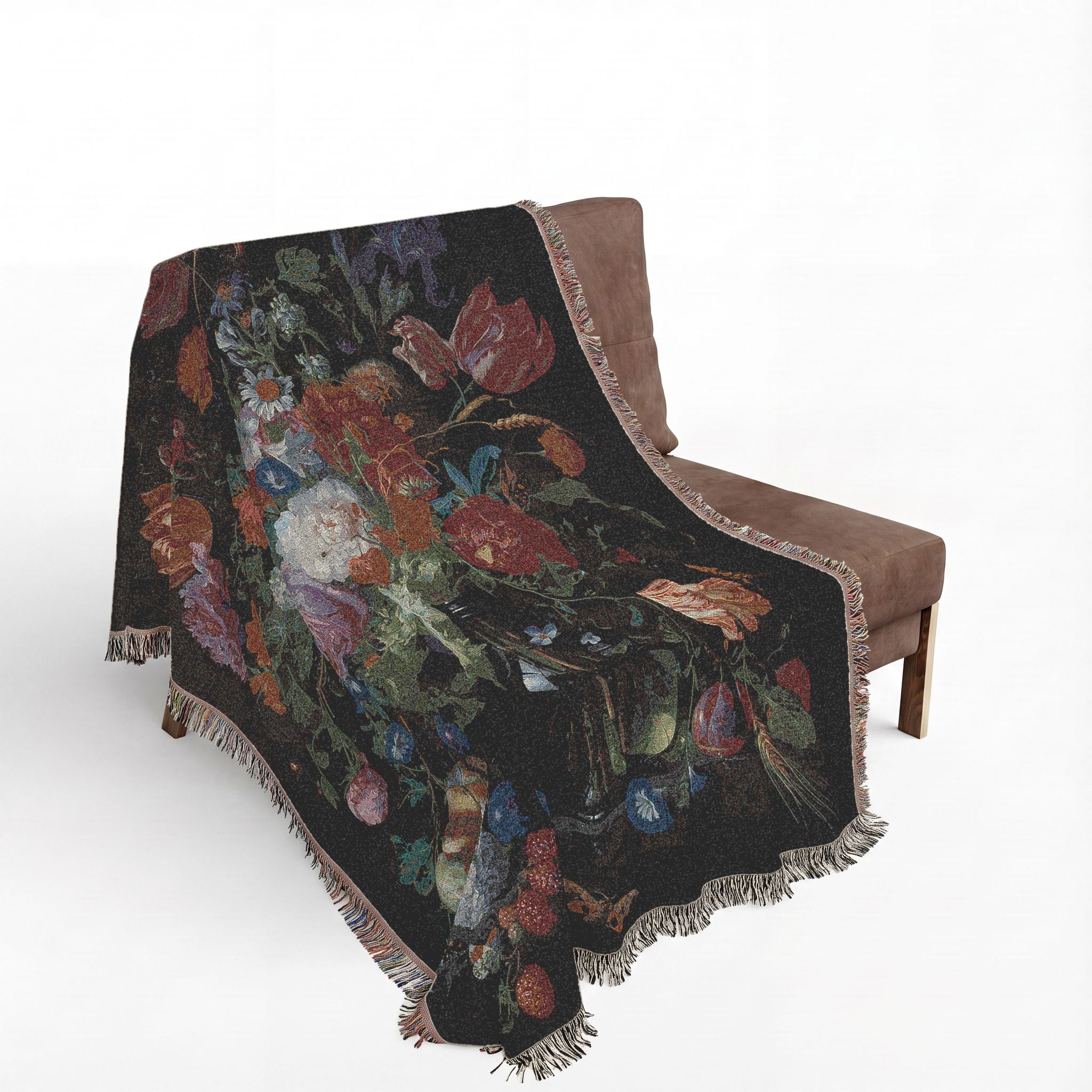 Glass Vase with Flowers and Fruit Woven Blanket, Jan Davidsz. de Heem, Dutch Still Life Art