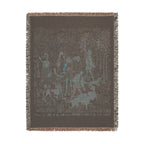 The Hunters Enter the Woods Woven Blanket, Medieval Unicorn Tapestry Art Throw