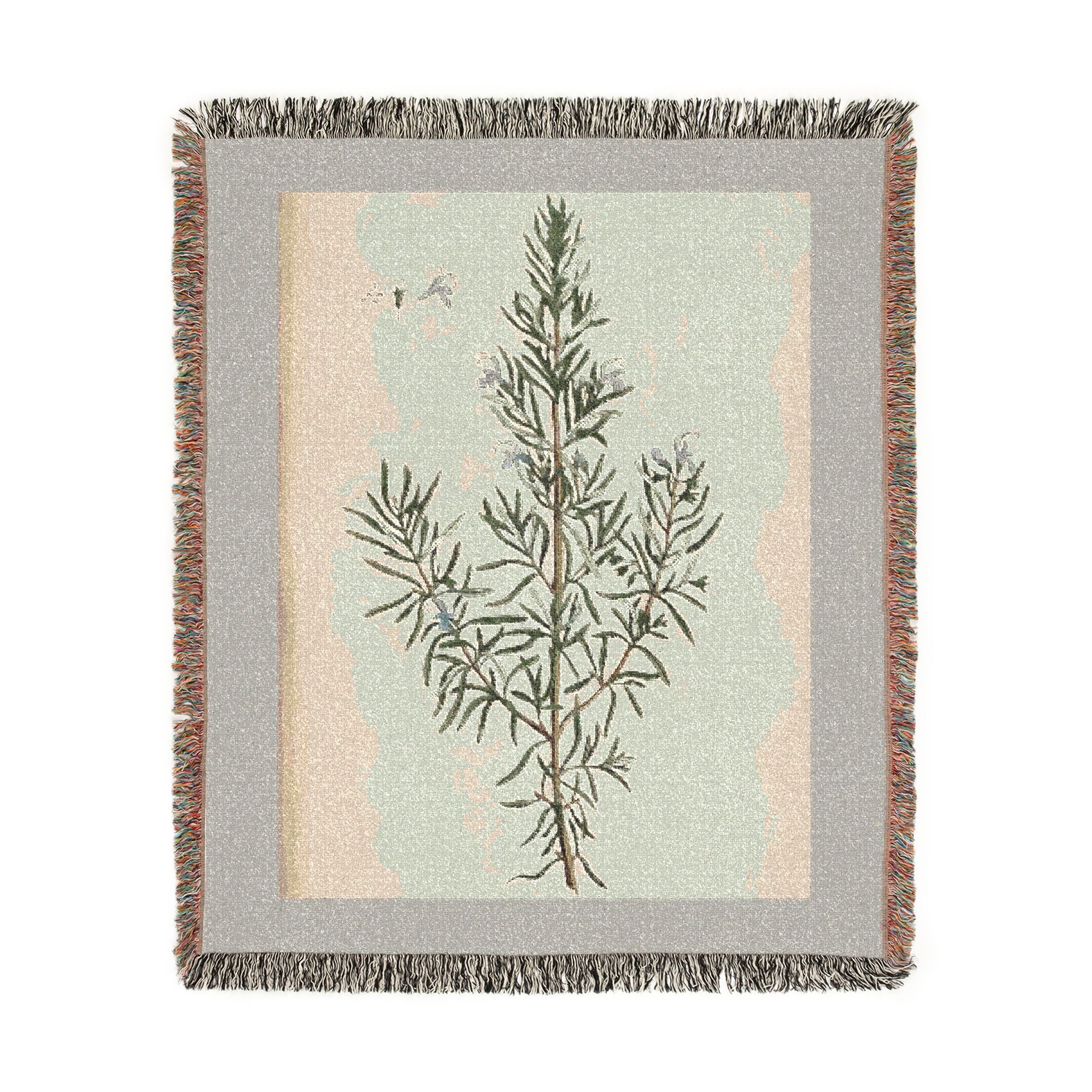 A Curious Herbal Rosemary Woven Blanket, Elizabeth Blackwell, Vintage Botanical Art Throw