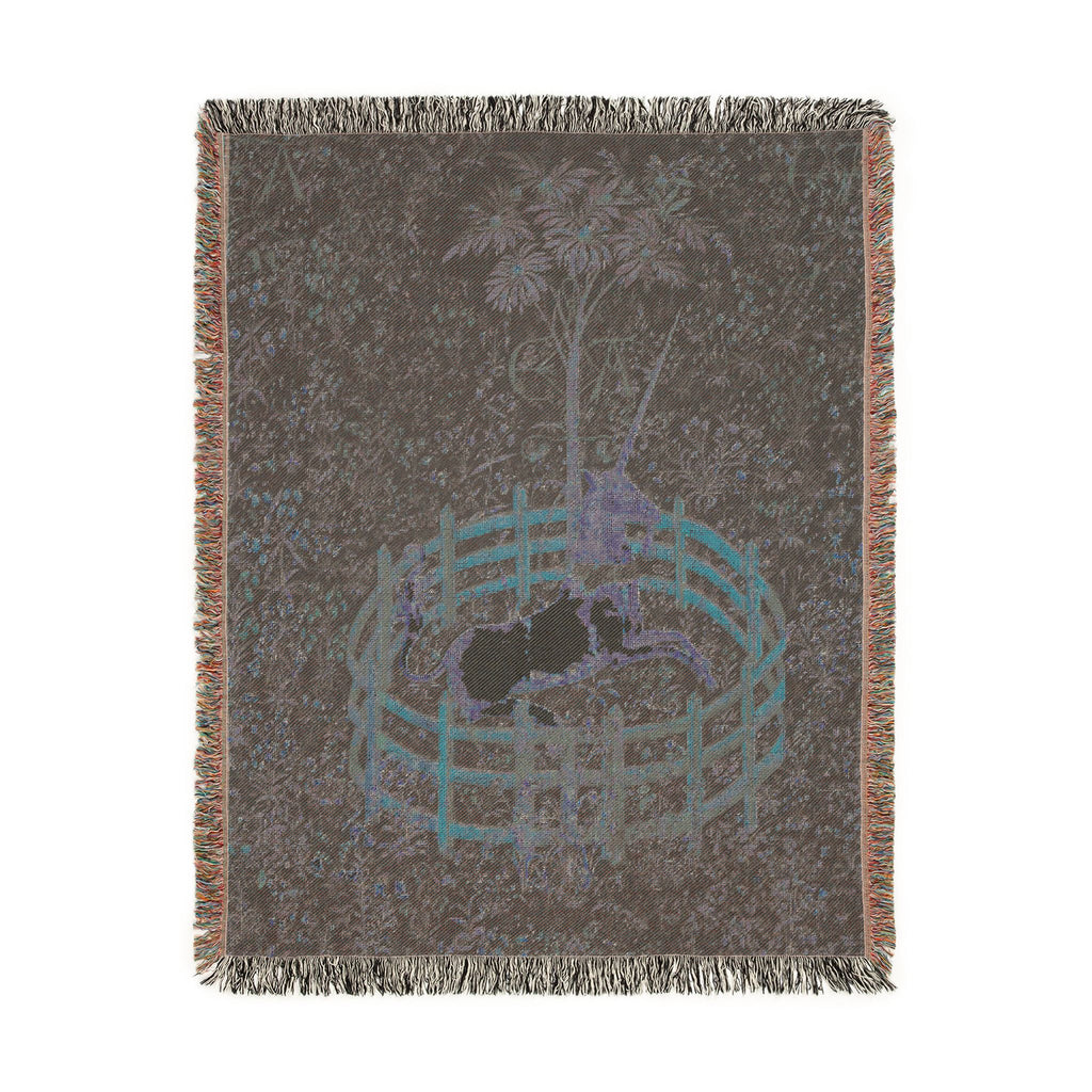 The Unicorn in Captivity Woven Blanket, Medieval Unicorn Tapestry Art Throw